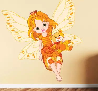 Orange Fairy with Teddy Kids Sticker - TenStickers