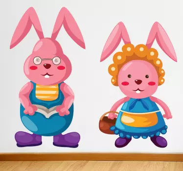 孩子们的几个粉红色的兔子墙贴纸 - TenStickers