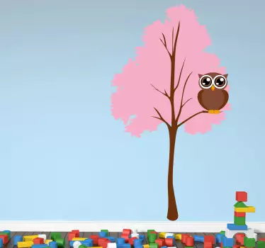 Pink Tree and an Owl Kids Sticker - TenStickers