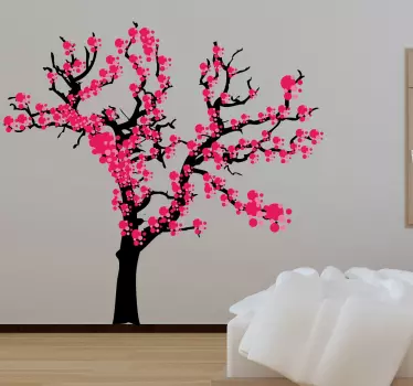 Sticker décoratif arbre fleuri asiatique rose - TenStickers
