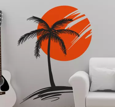 Gün batımı duvar ile bir palmiye ağacı sticker - TenStickers