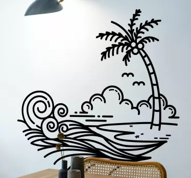 Artistic waves with palm tree wall sticker - TenStickers
