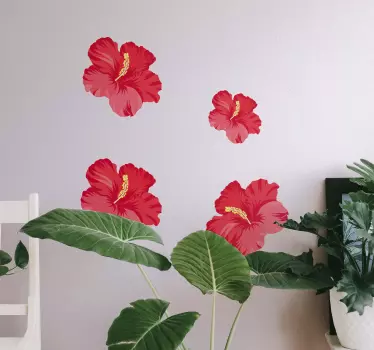 Set de flori de hibiscus roșu autocolant de perete de flori - TenStickers