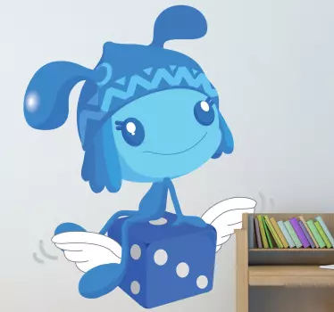 Blue Pixie with Dice Sticker - TenStickers