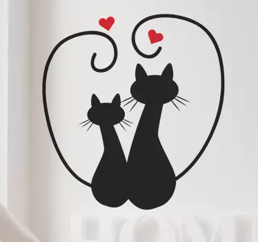 Cat Silhouettes and Heart Wall Sticker - TenStickers