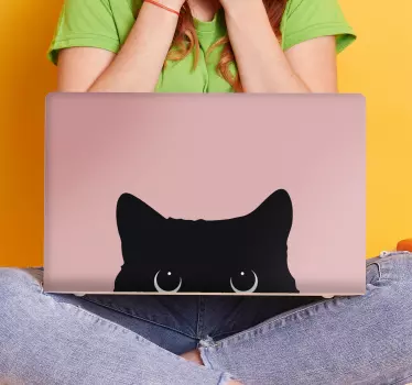 Cat head on pink background laptop skindecal - TenStickers
