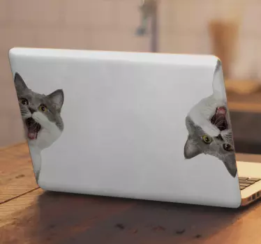 Cat spying on white background laptop skins - TenStickers