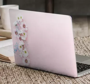 flowers on pink background laptop skin - TenStickers
