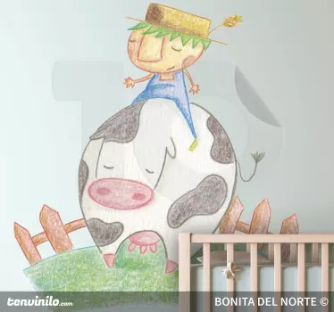 Sticker enfant fermier et vache - TenStickers