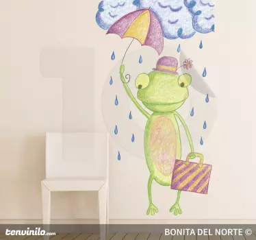 Sticker enfant personnage grenouille parapluie - TenStickers