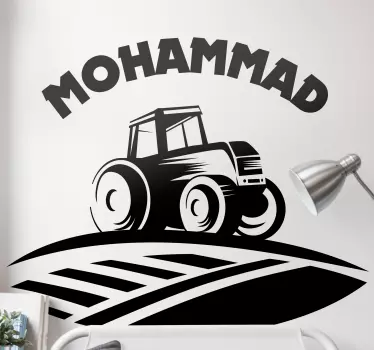 tractor with grass and name name Sticker - TenStickers