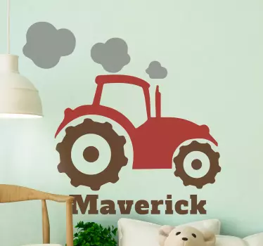 Tractor red and brown with name toy sticker - TenStickers