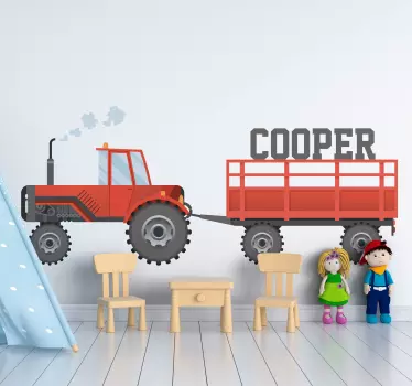 Tractor with name farm red toy sticker - TenStickers