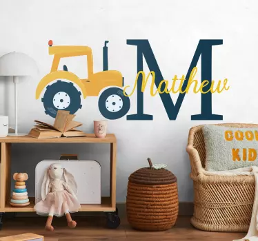 Yellow tractor with custom name toy sticker - TenStickers