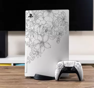 White background with flowers  PS5 sticker - TenStickers