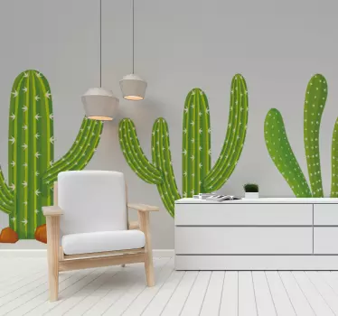 Three green sober cactus plant wall sticker - TenStickers