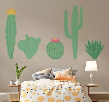 Three green sober cactus plant decals - TenStickers