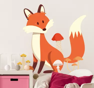 Liška s houbami ilustrace štítku - TenStickers