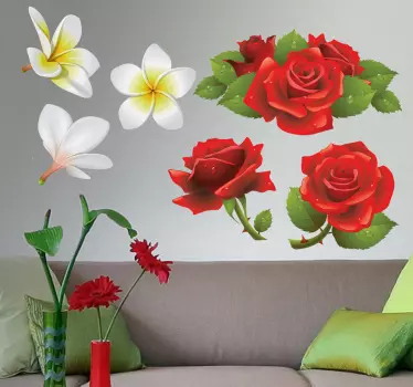Sticker décoratif fleurs et roses rouges - TenStickers