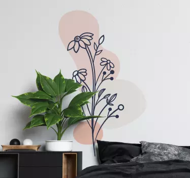 Line art floral design flower wall sticker - TenStickers