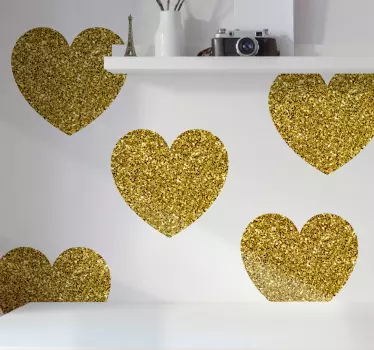 Glittery gold hearts wall sticker - TenStickers
