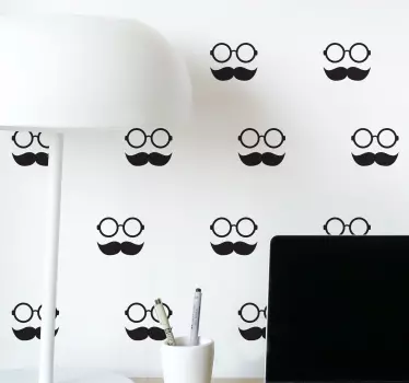Moustache and glasses pattern wall sticker - TenStickers