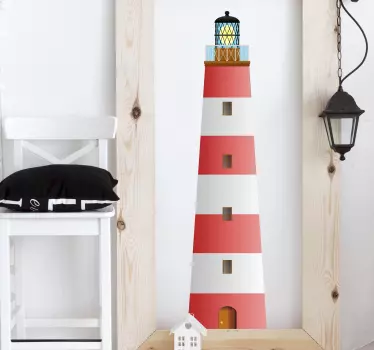 Red and White Lighthouse Sticker - TenStickers
