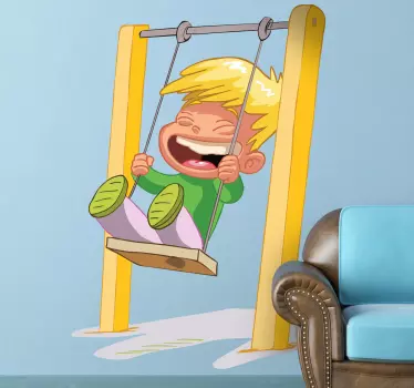 Sticker enfant rires sur la balançoire - TenStickers