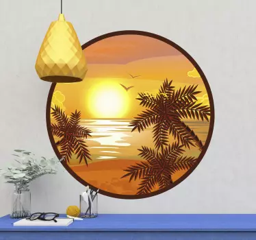 Palm with sea views tree wall sticker - TenStickers