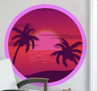 Palmu vaaleanpunaisella taustalla sisustustarra olohuoneeseen - Tenstickers