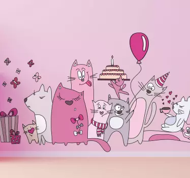 Nalepka za stene otroška mačka roza mačka - TenStickers