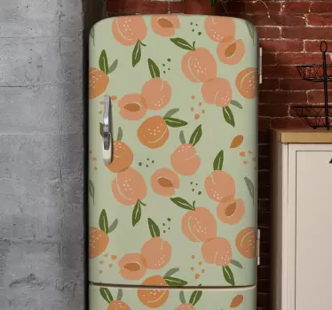 Peaches on a green background fridge decal - TenStickers