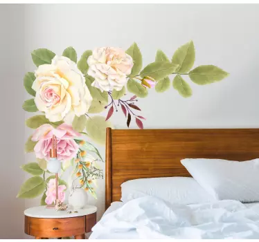 Pink and white roses flower wall sticker - TenStickers