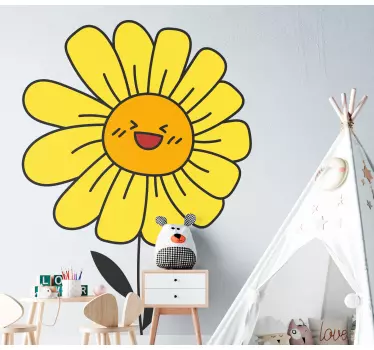Happy cartoon sunflower door sticker - TenStickers