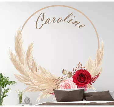 Bohemian floral wreath with pampas grass decal - TenStickers