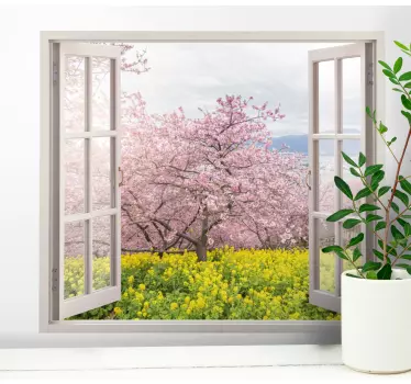 春のピンクの木の花のステッカーの3dビュー - TENSTICKERS