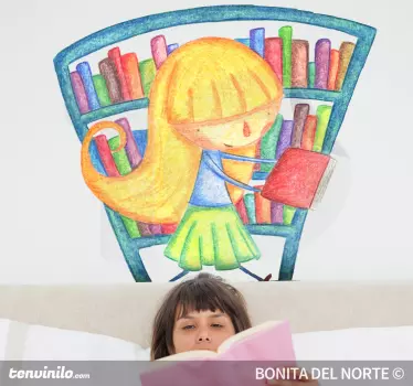 Girl at Library Wall Sticker - TenStickers