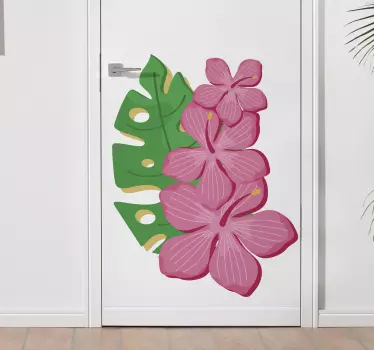 Tropikal çiçek tasarım kapı etiketi - TenStickers