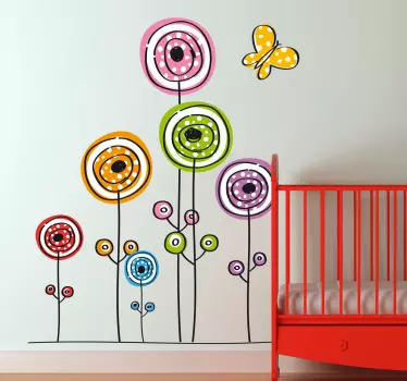 Sticker enfant fleurs colorées et papillon - TenStickers
