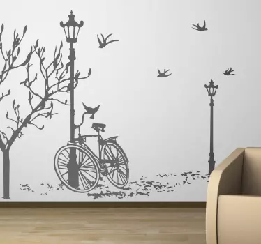 Sticker paysage bicyclette et lampadaire - TenStickers