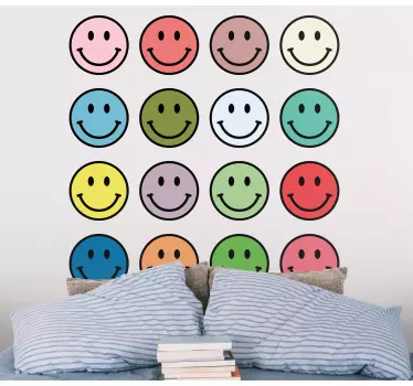 Forskellige farver 90'ers smileys væg klistermærke - TenStickers