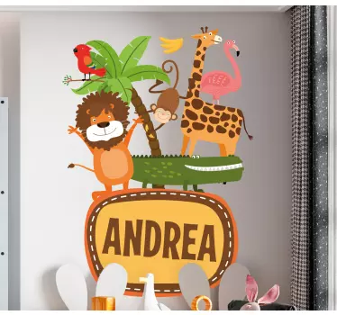 Jungle tree animals with name wild animal decal - TenStickers