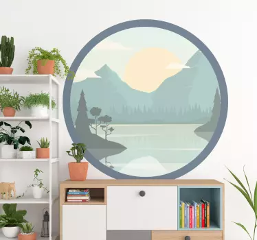 Silhouette mountain with lake nature sticker - TenStickers