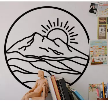 Round silhouette mountain with sun sticker - TenStickers