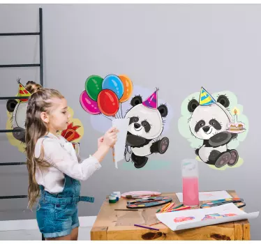 Birthday party panda illustration sticker - TenStickers