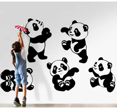 Pack of playing pandas illustration sticker - TenStickers