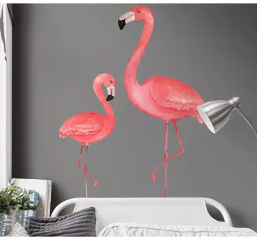 Raamstickers vogels Grote en kleine flamingo's - TenStickers