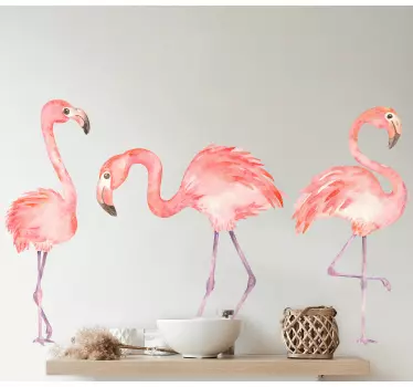 Raamstickers vogels Aquarel drie flamingo's - TenStickers