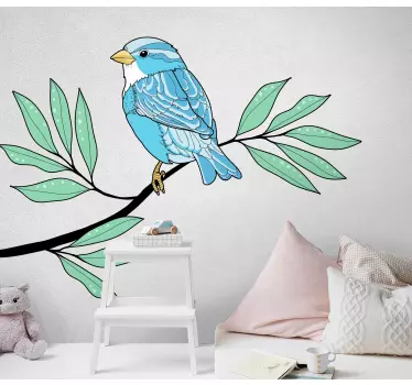 Kék madár egy fa gyermek hálószoba fal matrica - TenStickers