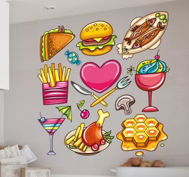 Illustrated Heart Food Decal Collection - TenStickers